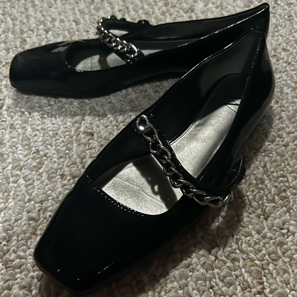 Worthington Black Patent Flats with Chain Detail